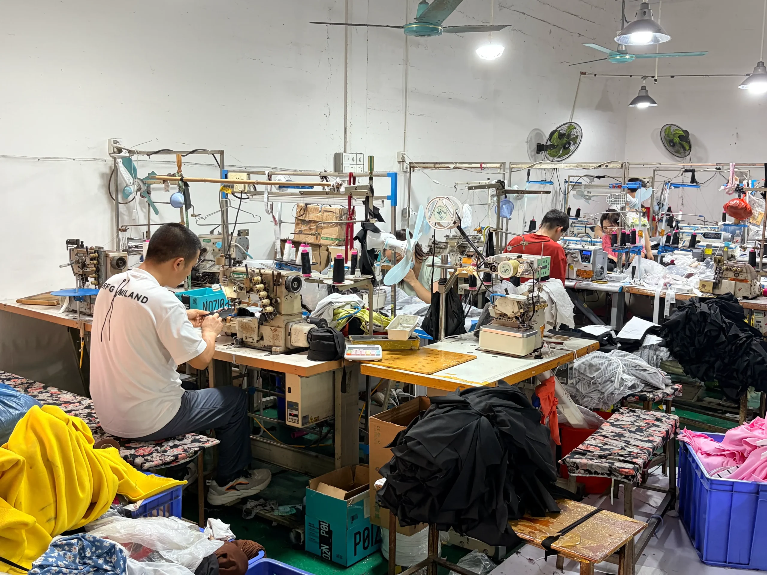 Garment sewing production line in factory