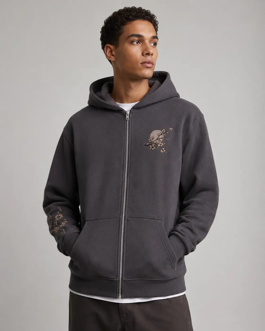 Artwork placement around zipper on custom zip-up hoodie
