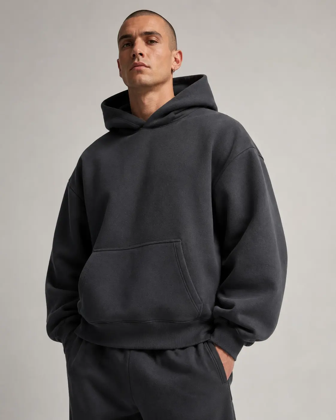 Boxy fit oversized hoodie with wide body and balanced length