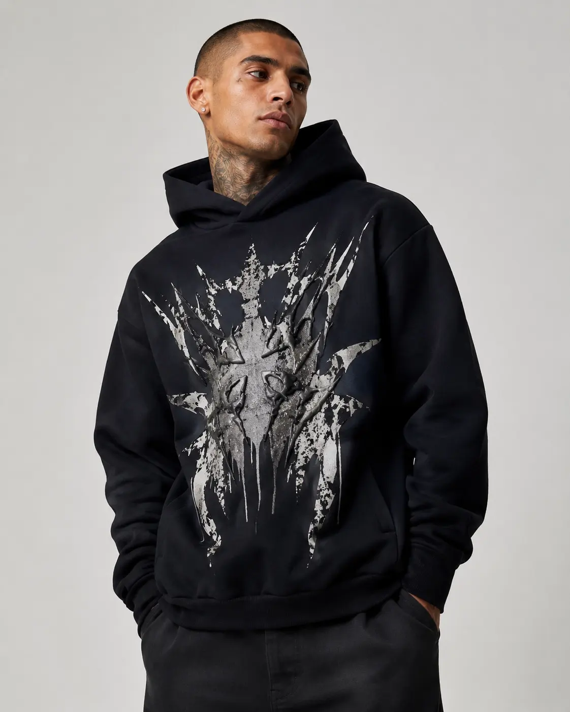 Heavyweight graphic hoodie with bold print on thick fleece
