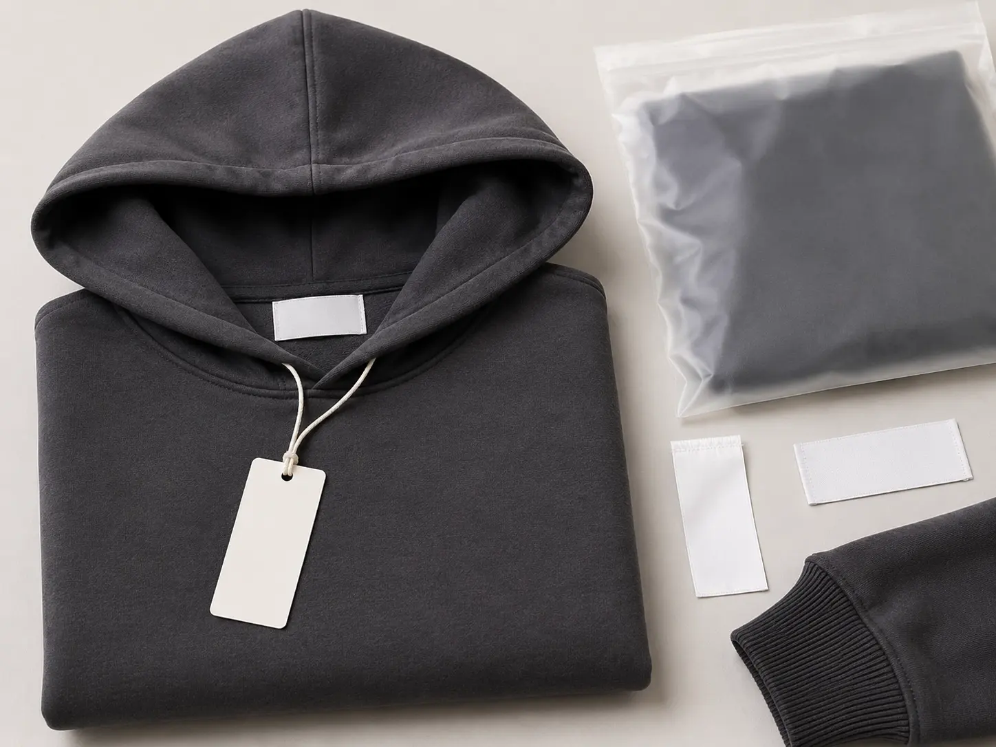 Private label oversized hoodies with custom tags and packaging