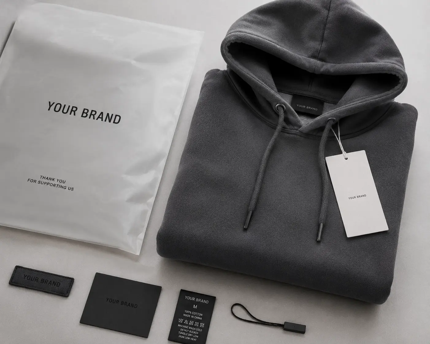 Private label pullover hoodies with custom labels and packaging