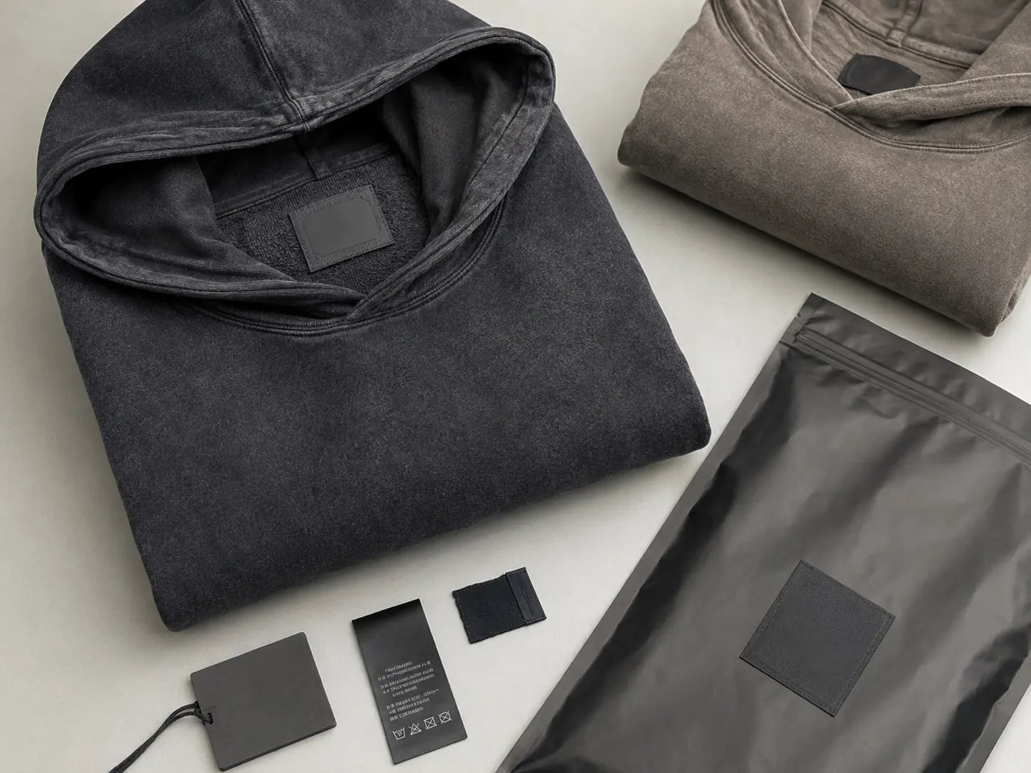 Private label washed hoodies with custom labels and packaging