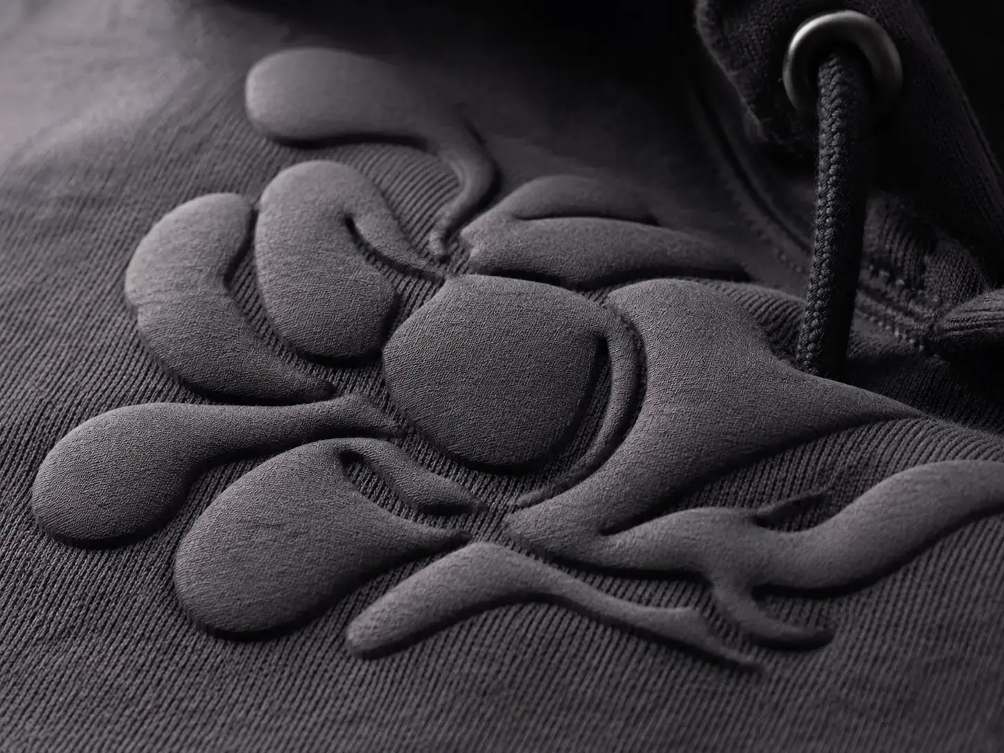 Puff print detail on custom graphic hoodie
