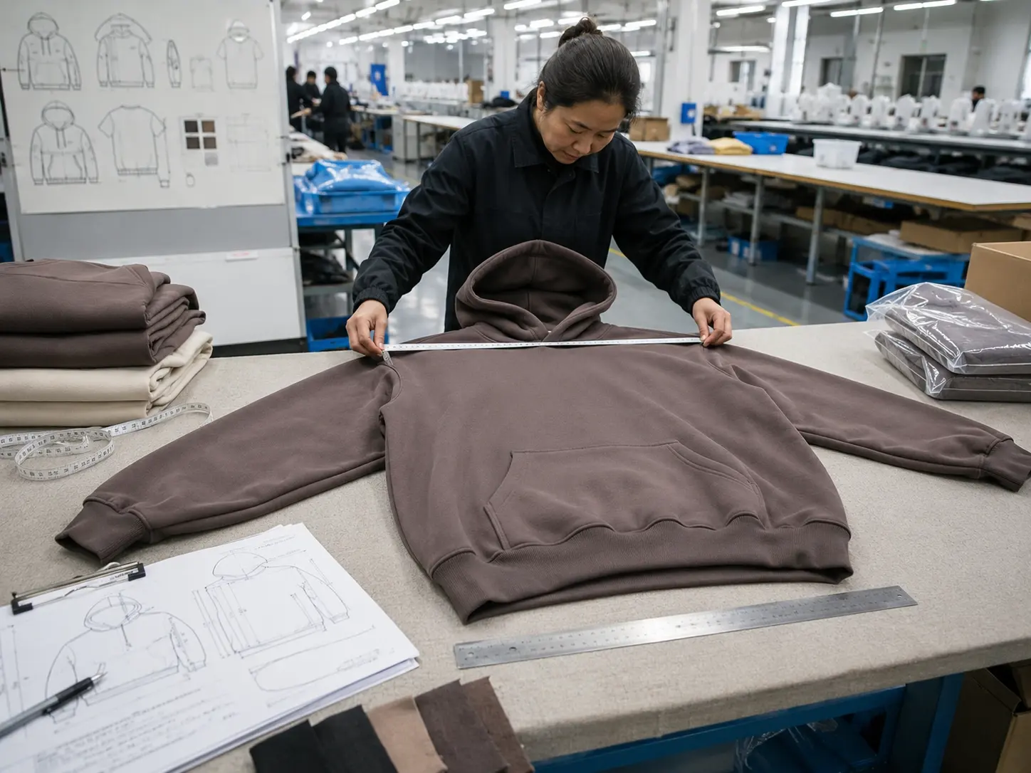 Quality control inspection for custom oversized hoodie production