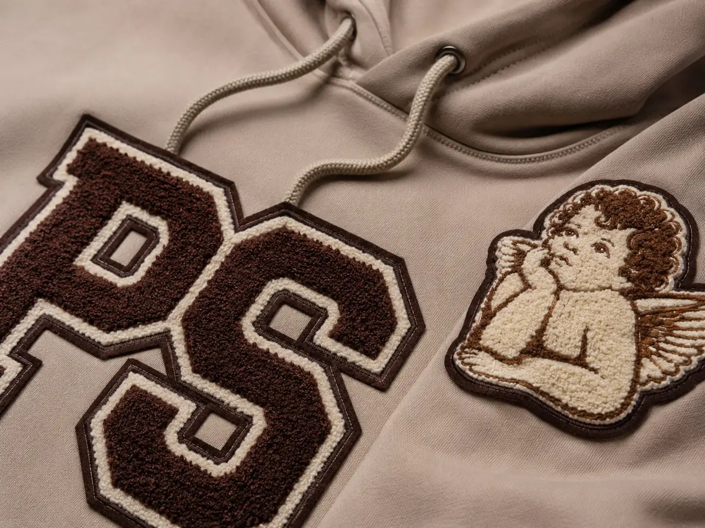 Patch and applique decoration on custom graphic hoodie