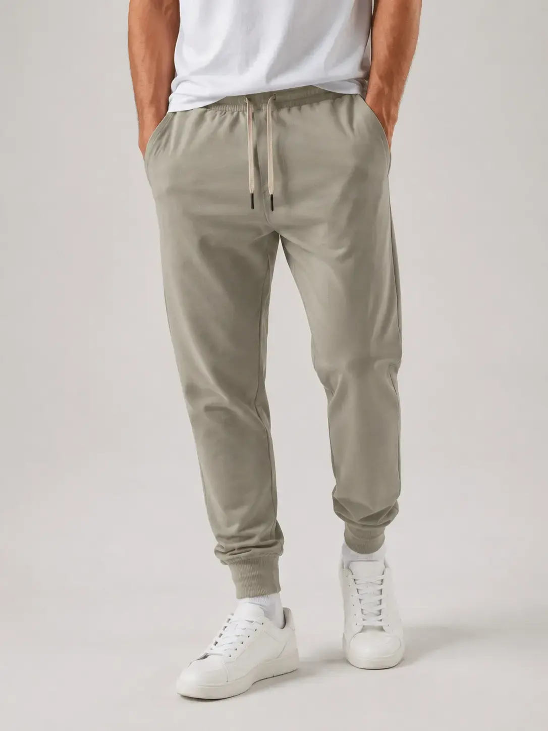 Classic jogger pants with elastic waistband drawcord and cuffed hem