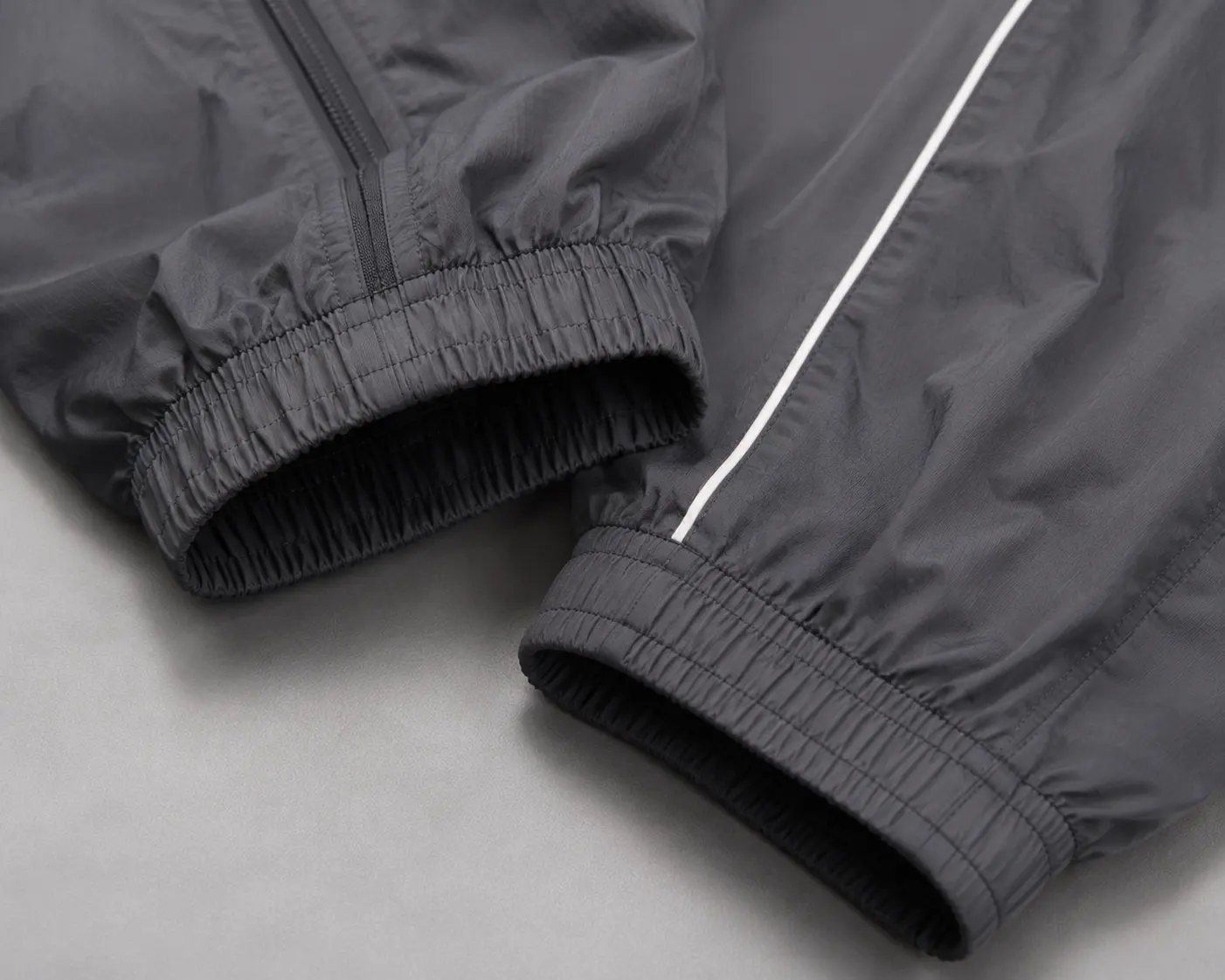 Elastic cuff detail for nylon tracksuit jacket and pants