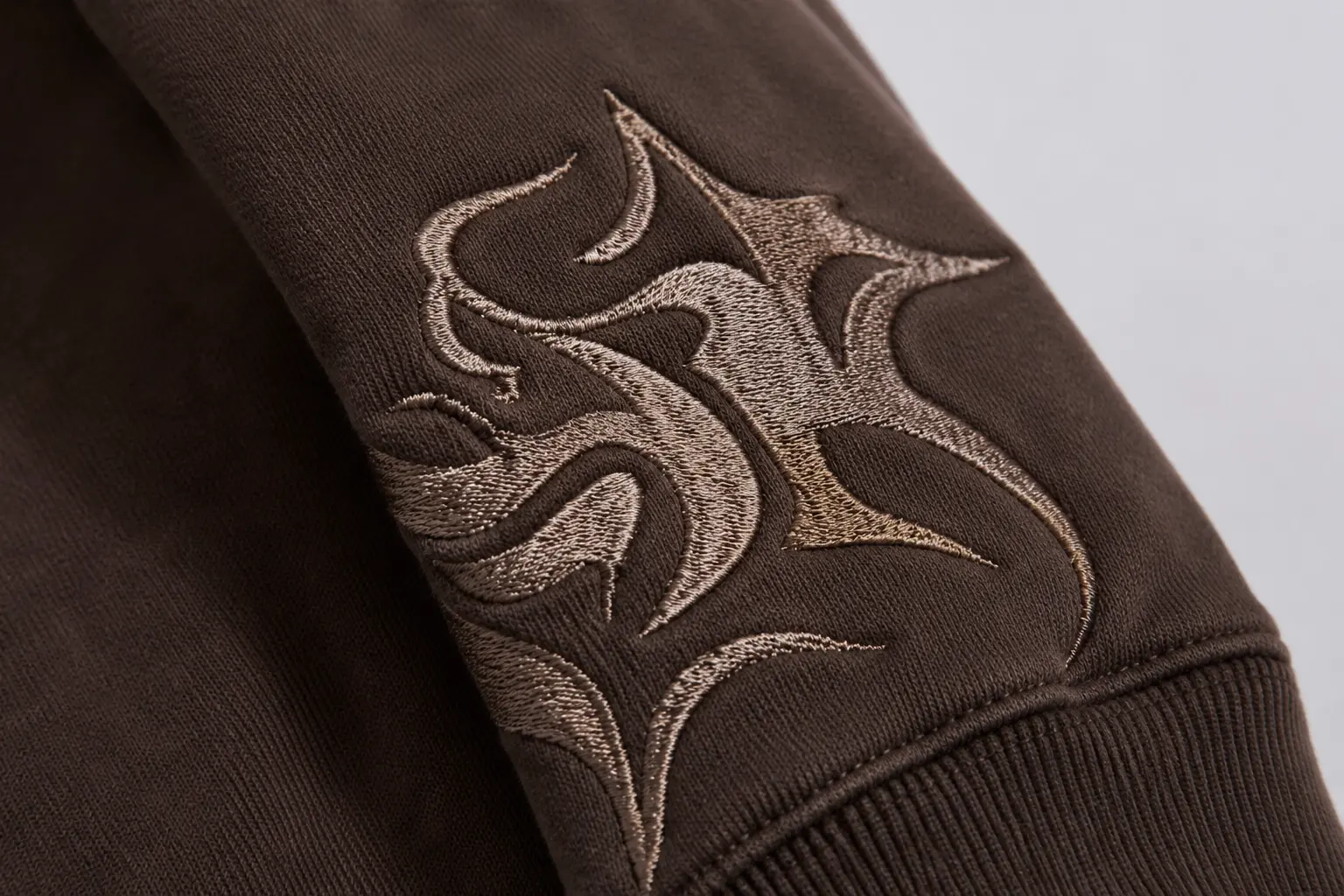 Embroidery detail for custom streetwear set