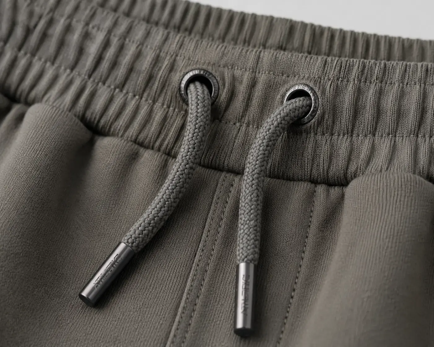 Drawcord and eyelet detail for private label jogger pants