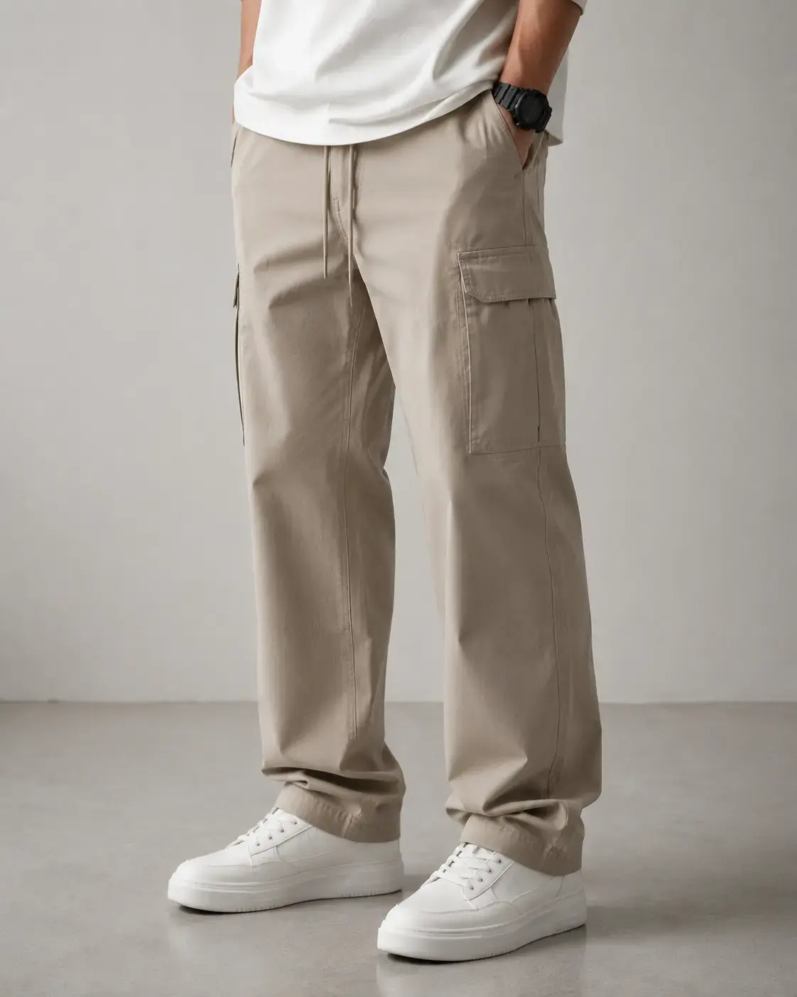 Minimal cargo pants with clean pocket layout and refined fit