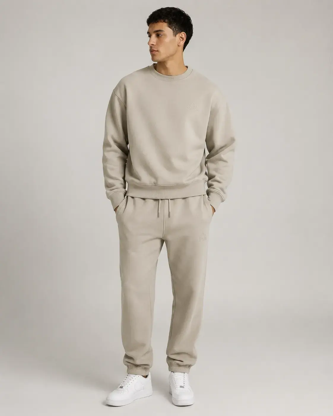 Minimal logo sweatshirt set with subtle embroidery and clean styling