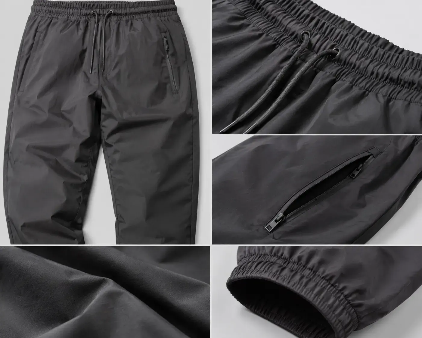 Nylon jogger pants with lightweight functional fabric and zipper pocket