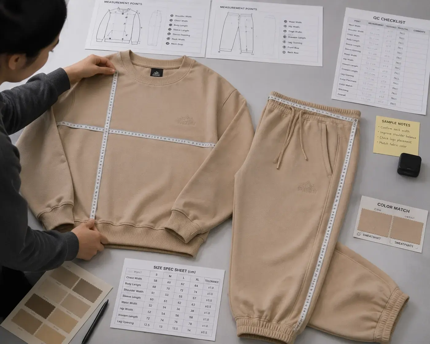 Quality control inspection for custom sweatshirt set production