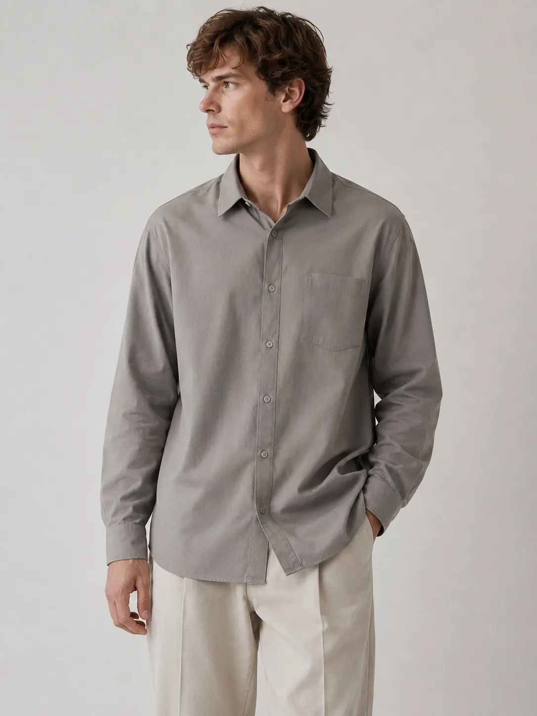 Relaxed fit long sleeve shirt with soft fabric drape