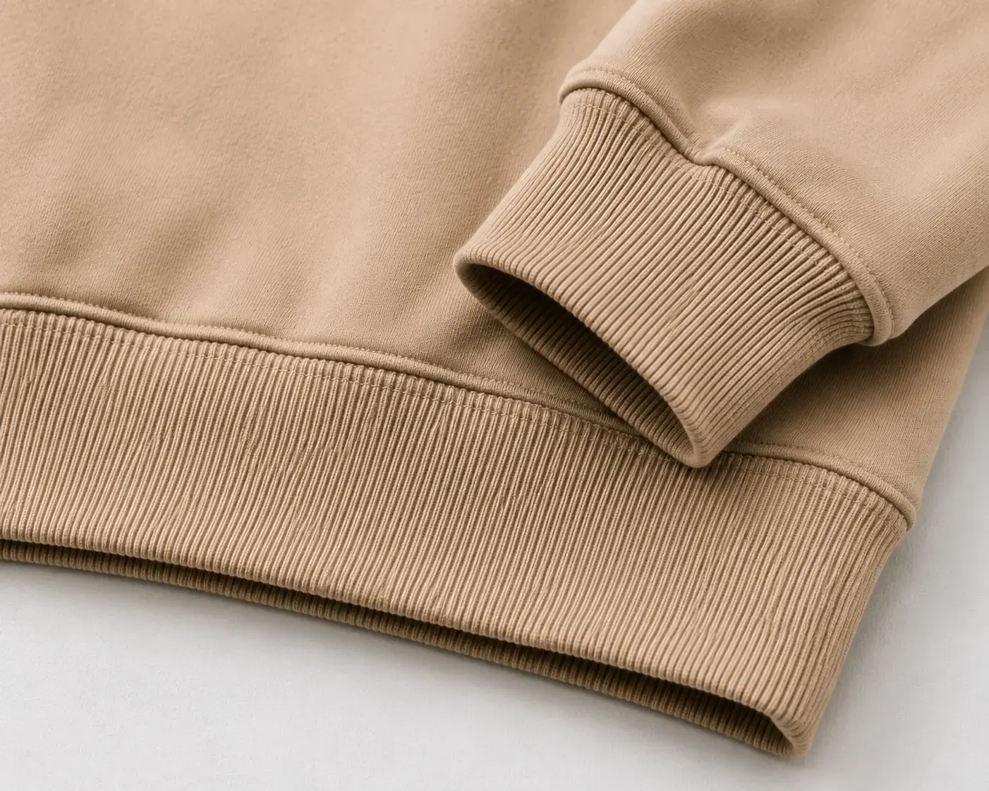 Rib cuff and hem detail for custom sweatshirt sets
