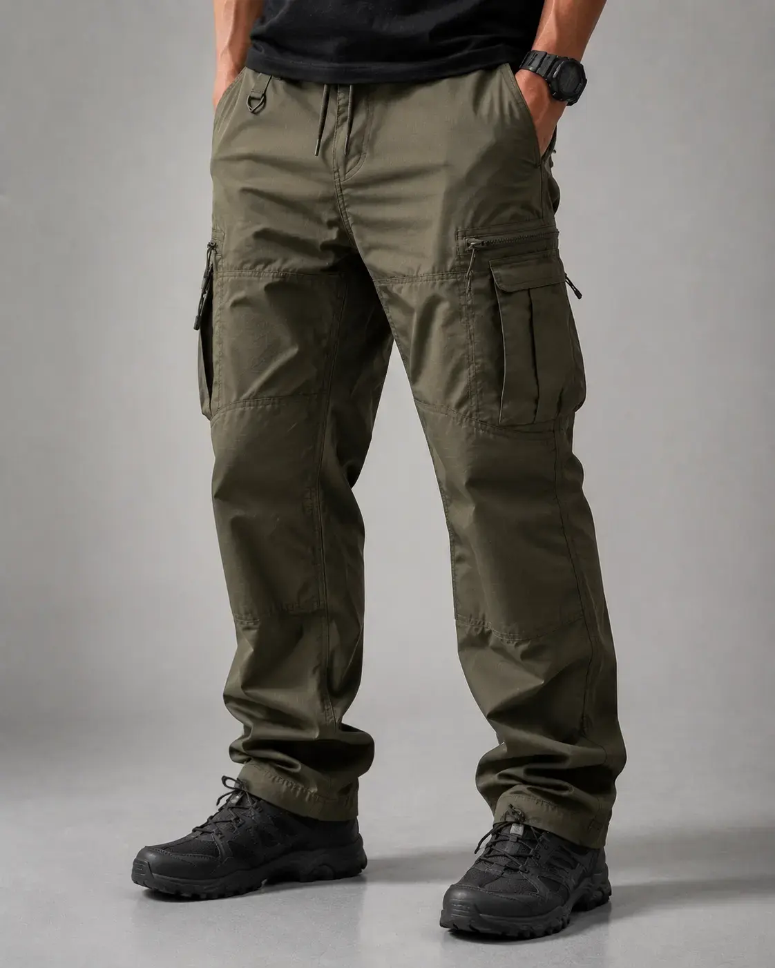 Streetwear cargo pants with relaxed fit and utility pocket design