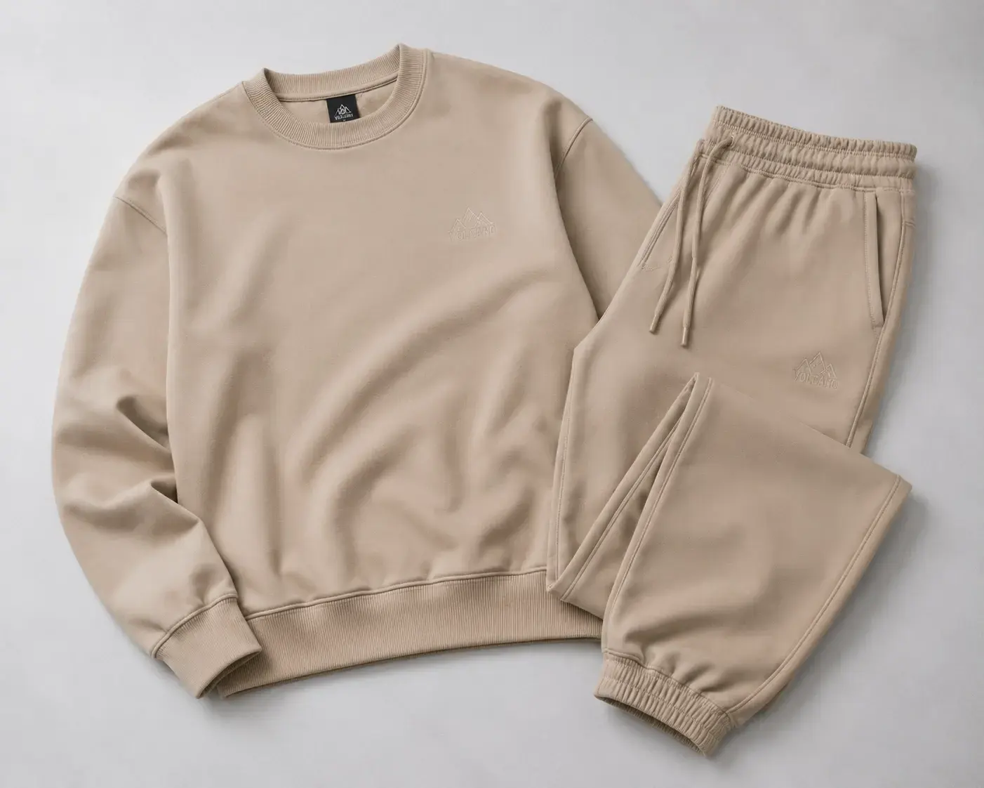 Sweatshirt and sweatpants matching flat lay for custom sweatshirt set