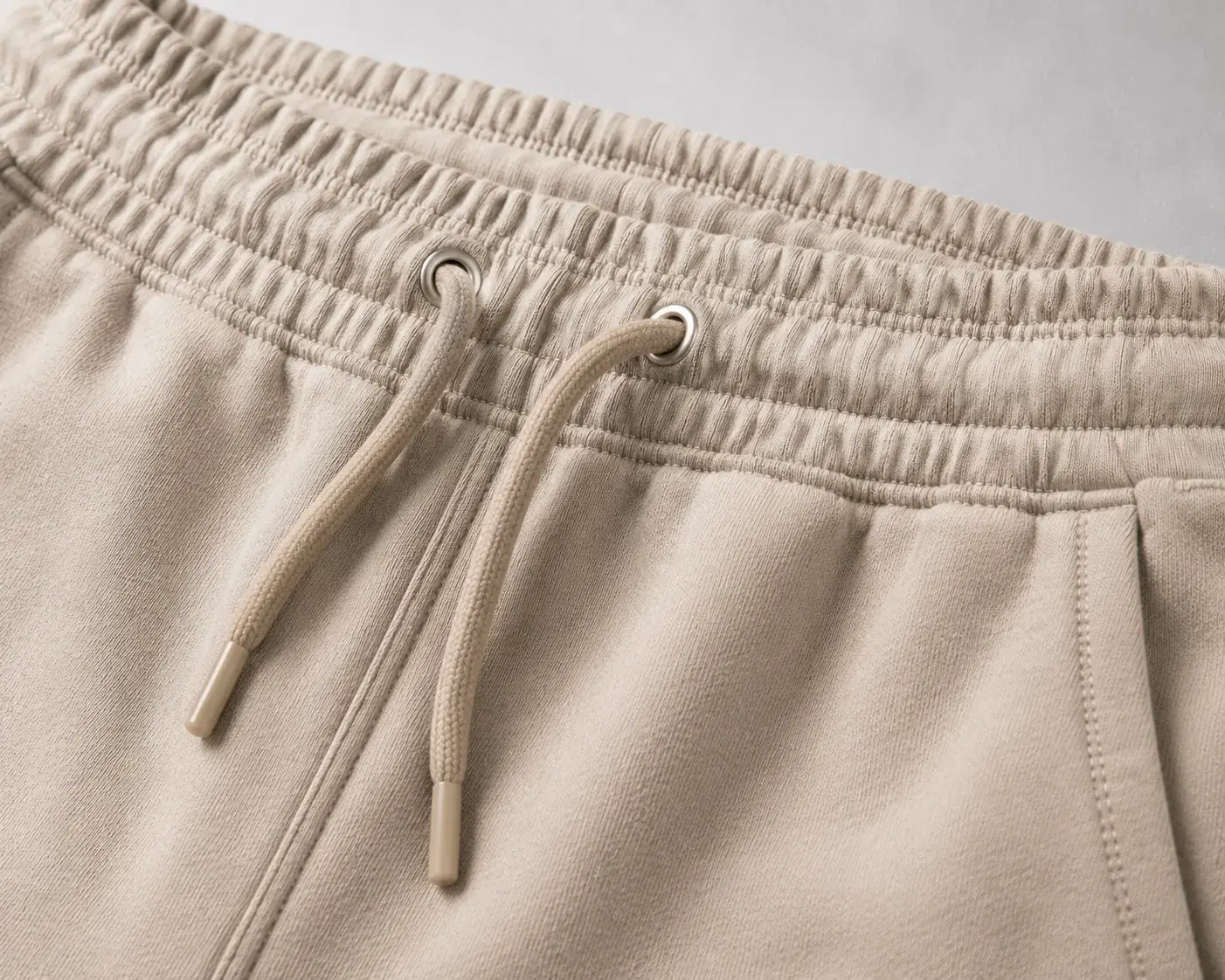 Sweatpants waistband and drawcord detail for sweatshirt set