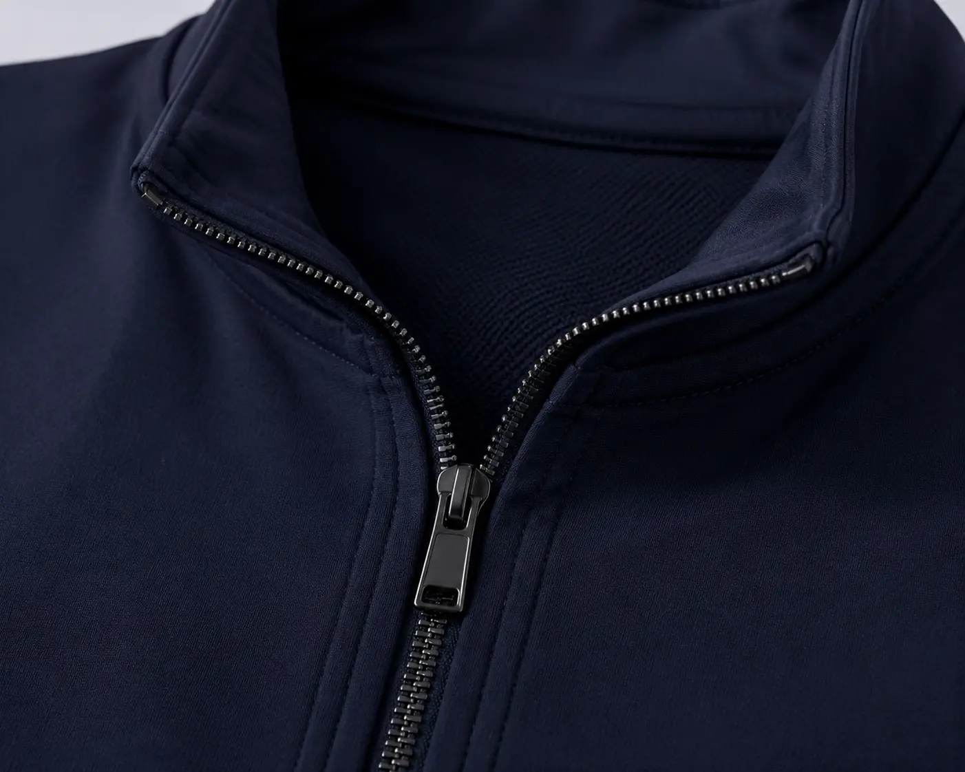 Zipper front placket detail for custom zip-up tracksuit jacket