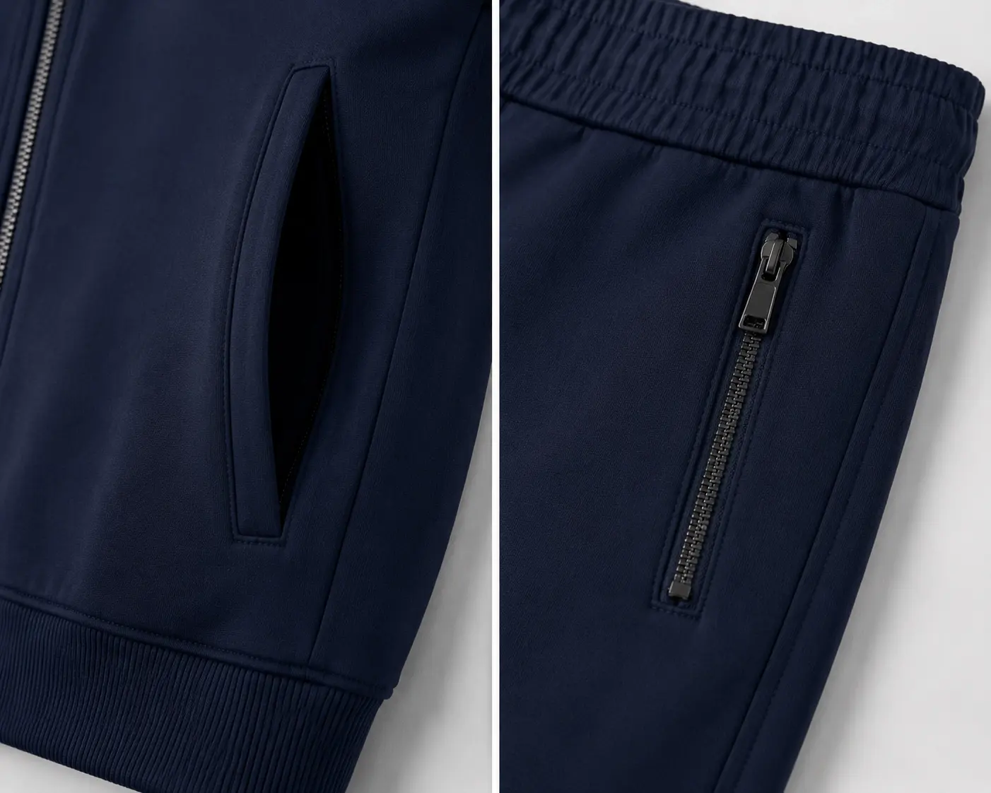Zip pocket detail for custom zip-up tracksuit set