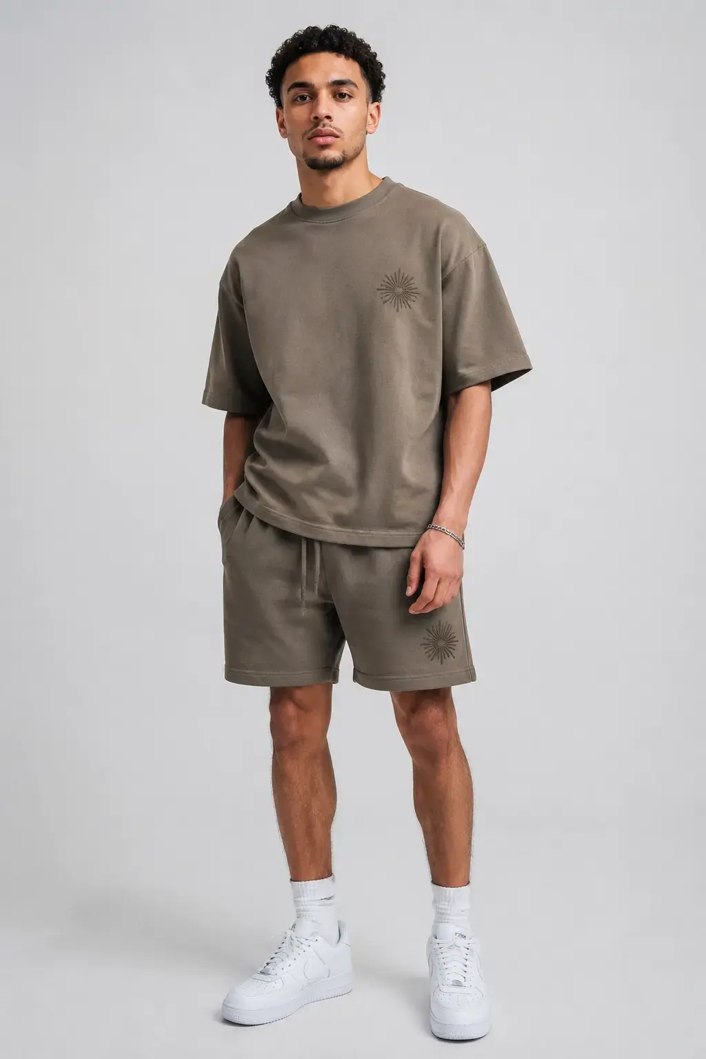 Custom short sets with matching top and shorts for streetwear sportswear and resortwear brands