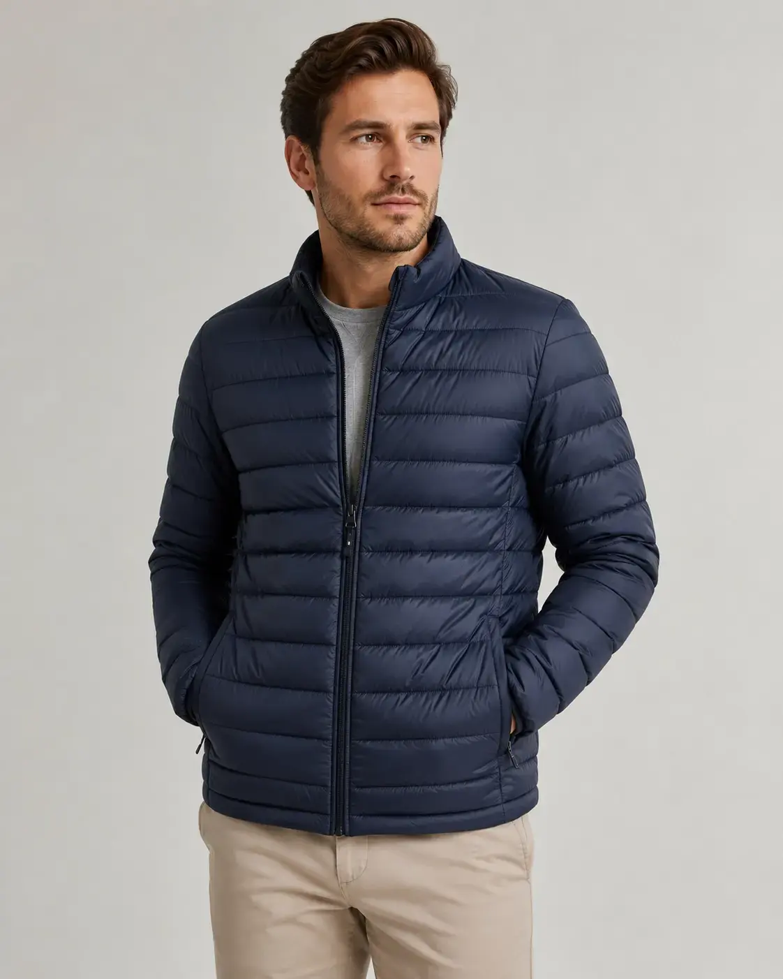 Lightweight custom puffer jacket with thin insulation