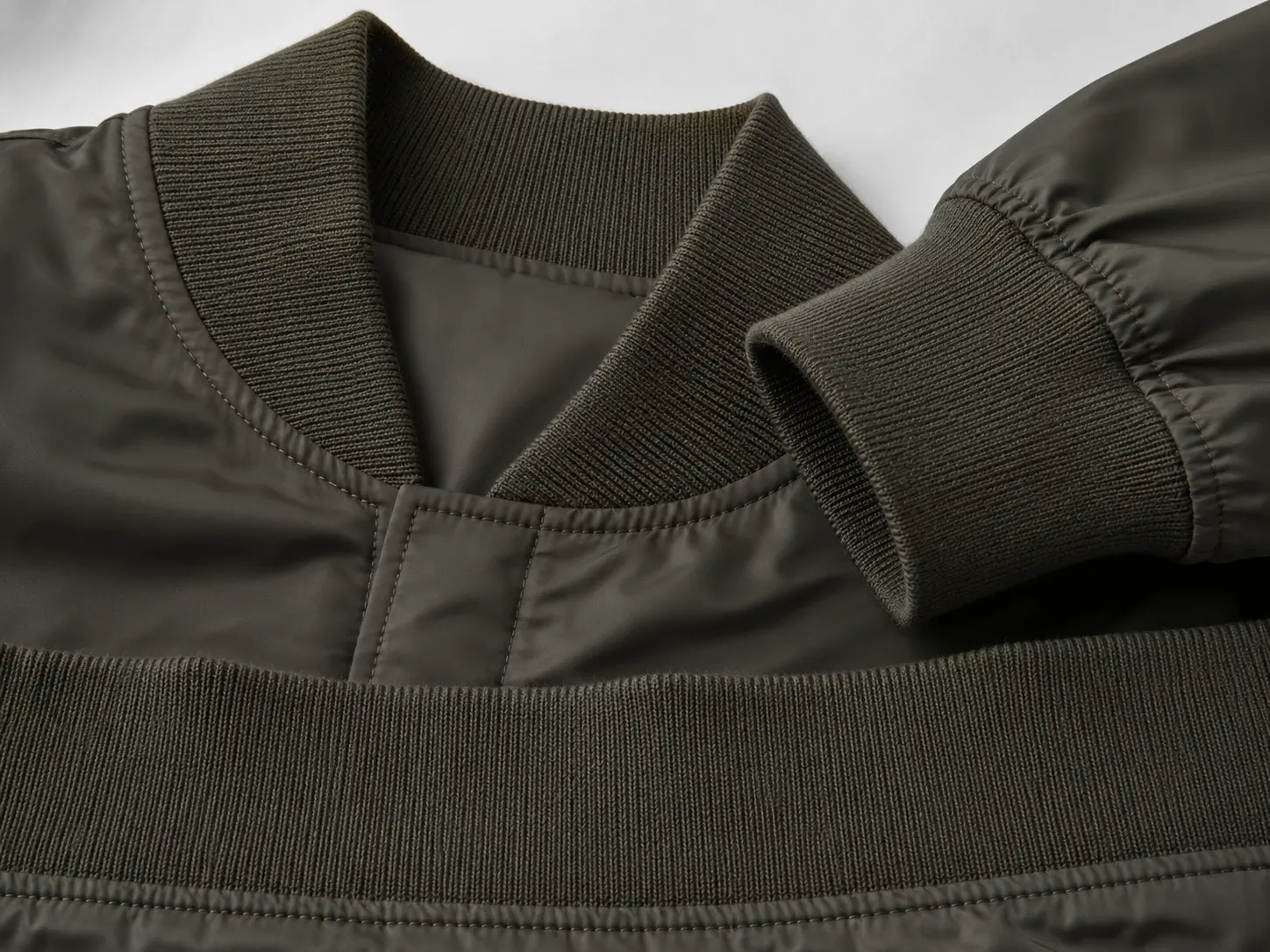 Rib collar cuff and hem detail for custom bomber jackets