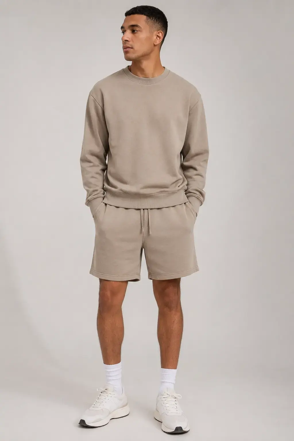 Crewneck sweatshirt short set with soft fabric and matching shorts