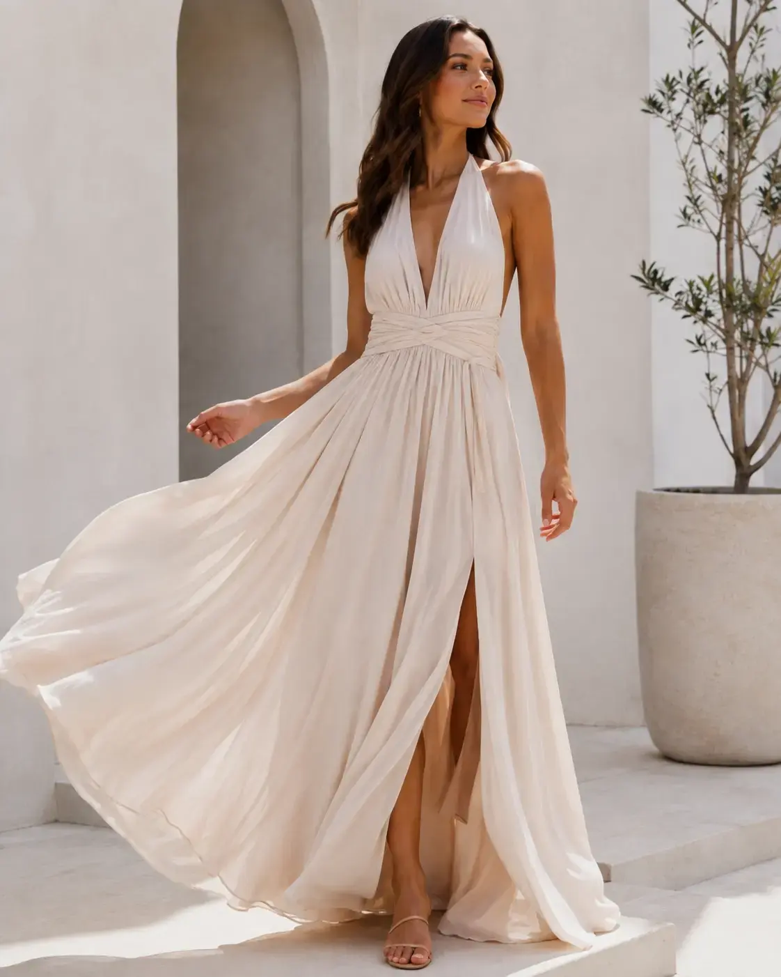 Custom flowy maxi dress with soft fabric drape
