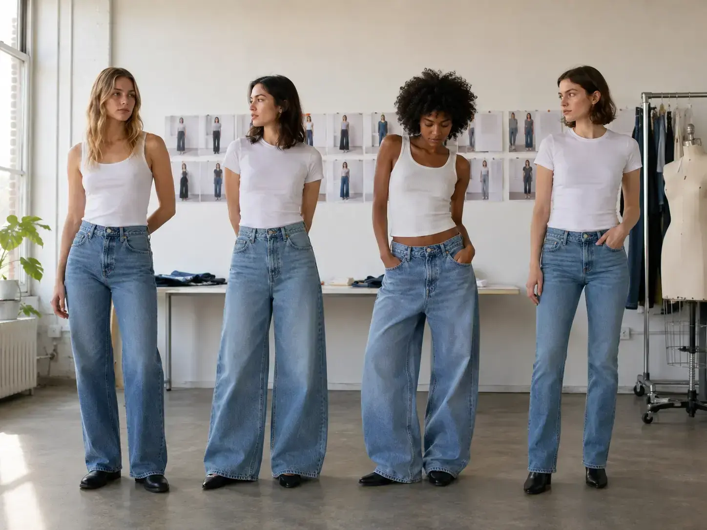 Custom denim jeans fit overview with different silhouettes
