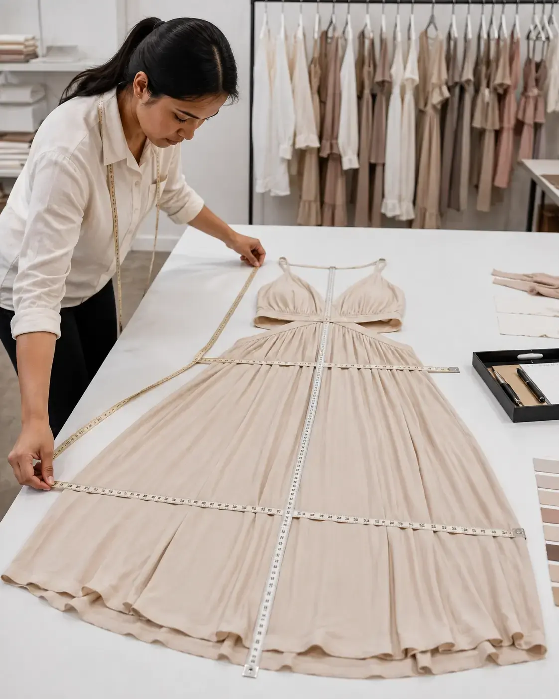 Quality control inspection for custom maxi dress production