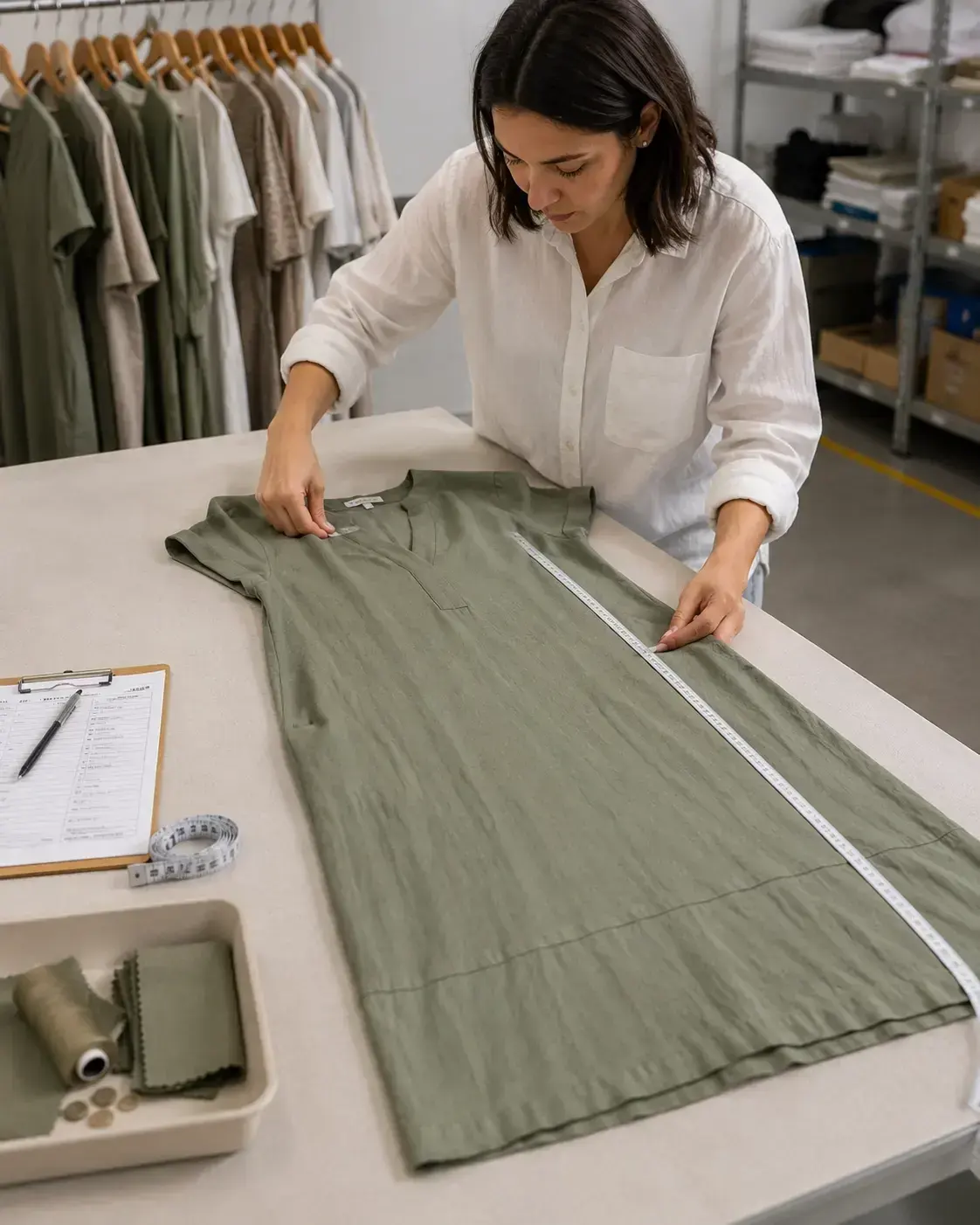 Quality control inspection for custom casual dress production