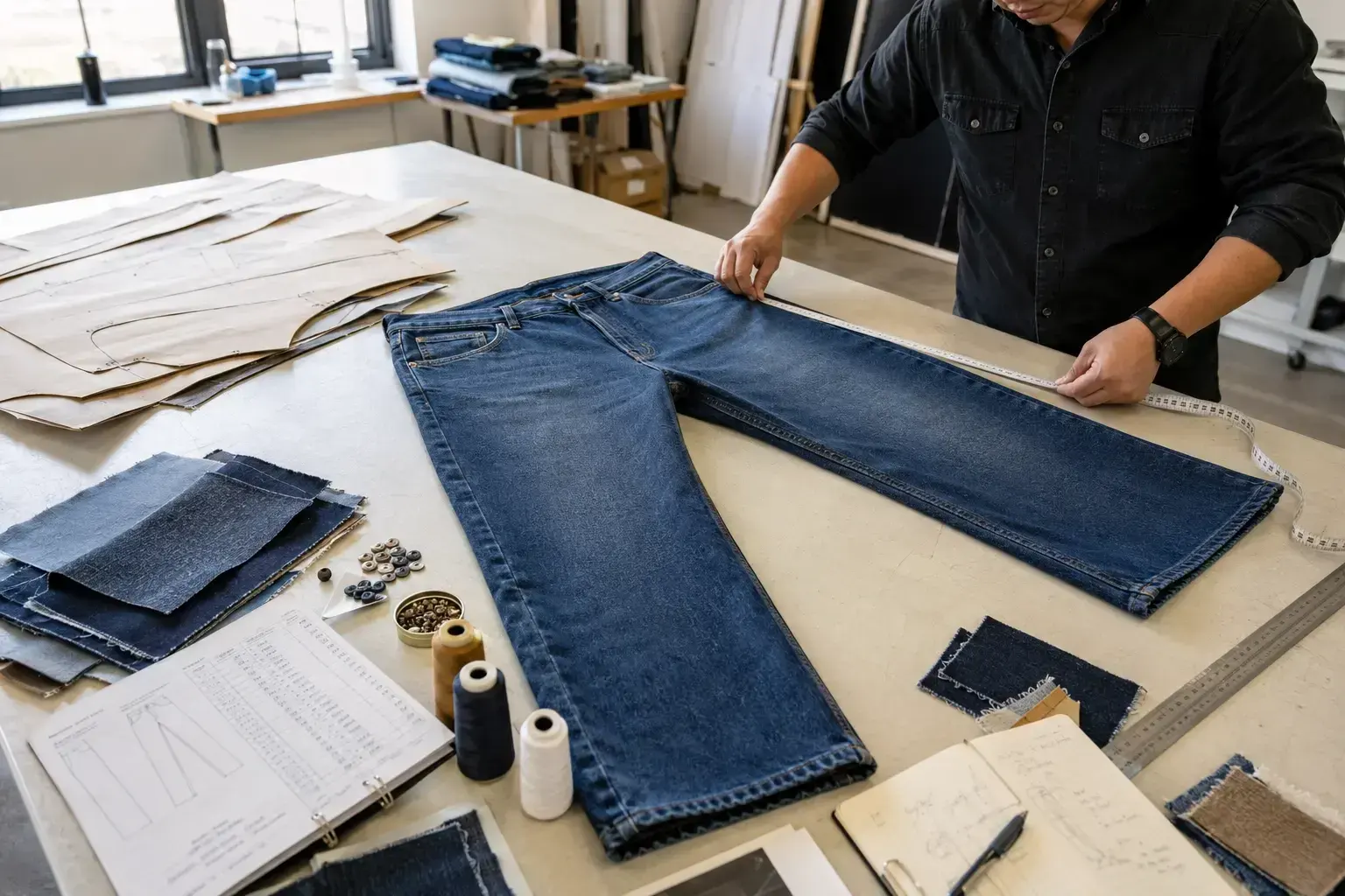 Sample development for custom denim jeans