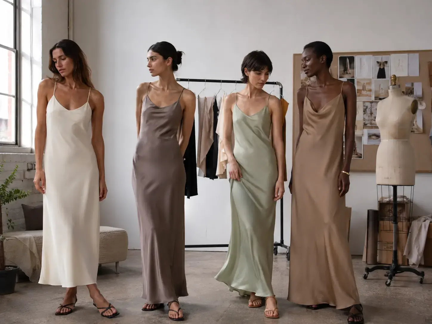Custom slip dress collection with different straps necklines and silhouettes