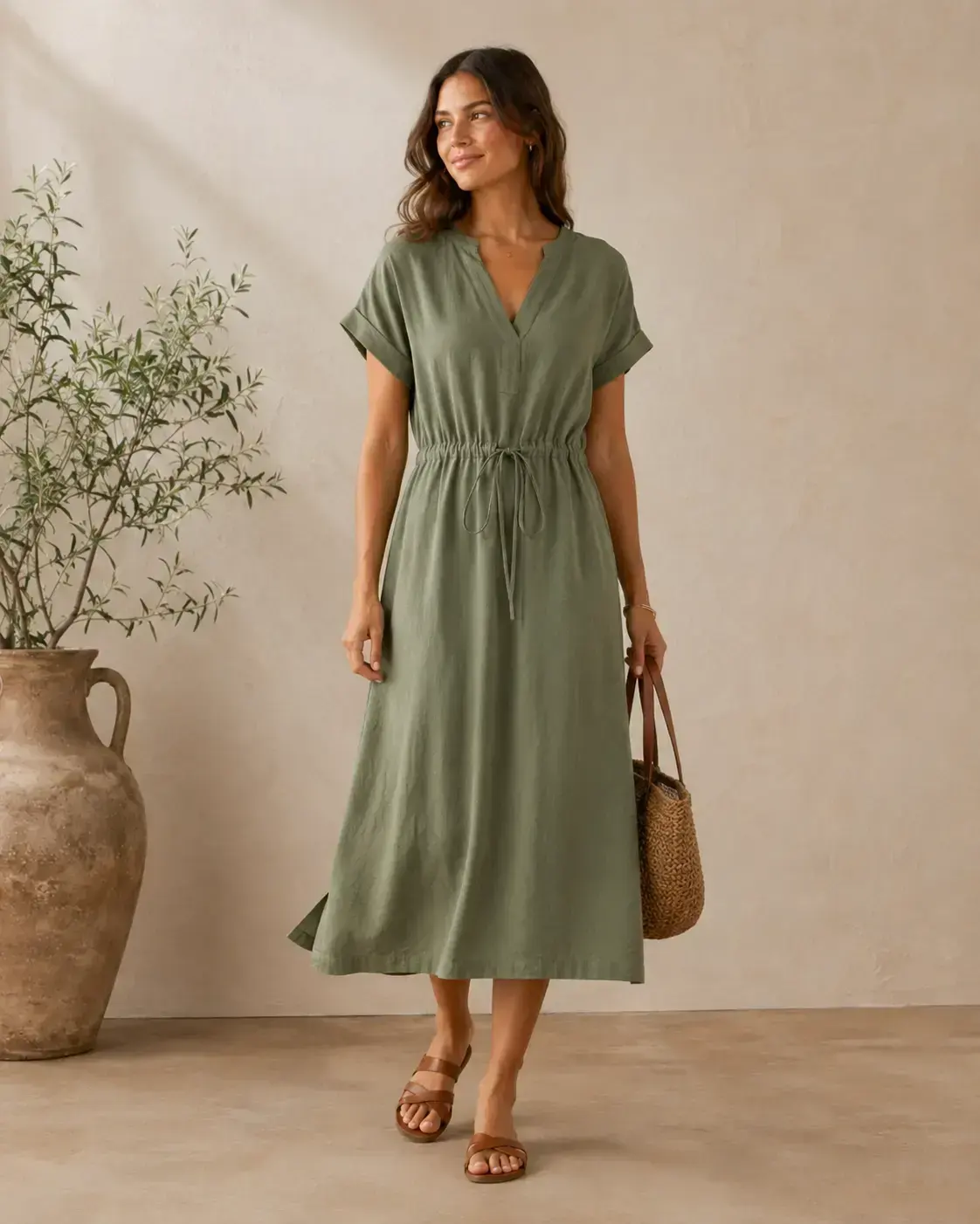 Custom waist tie casual dress with adjustable waist fit