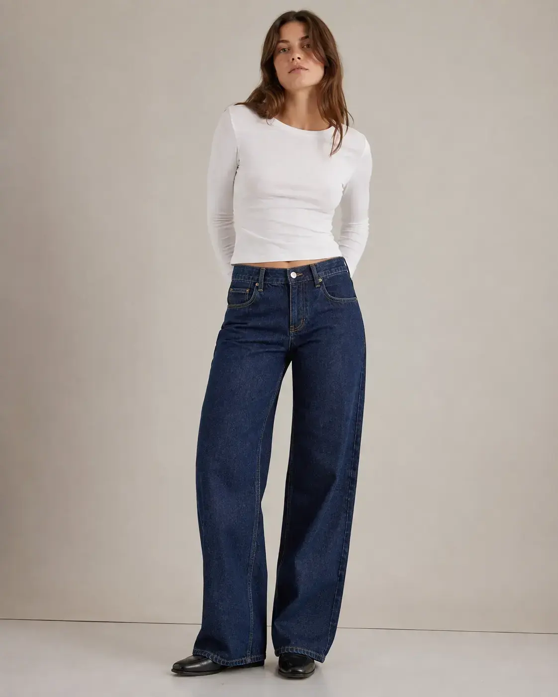 Custom wide leg denim jeans with relaxed silhouette