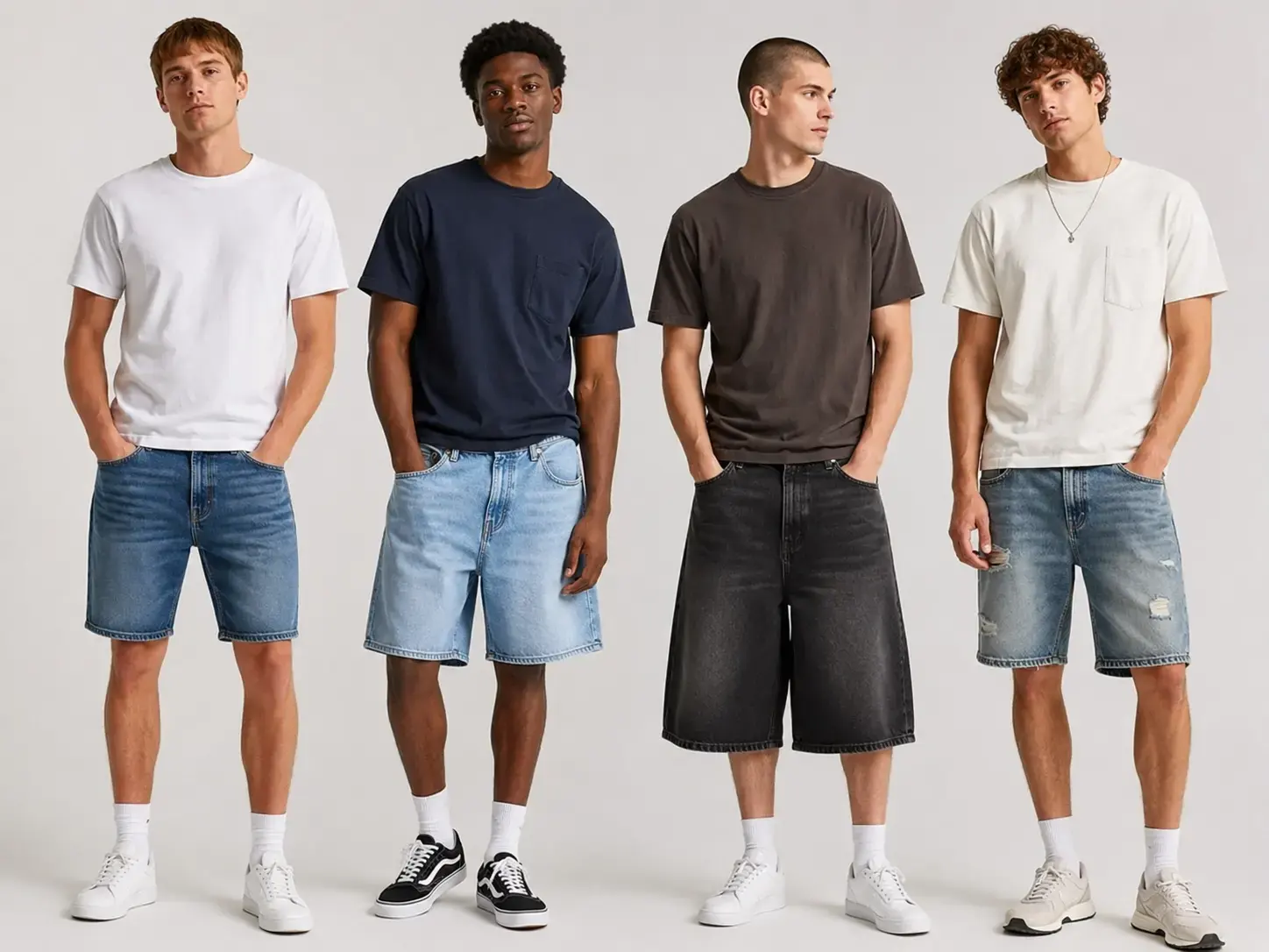 Custom denim shorts styles with different fits lengths and washes