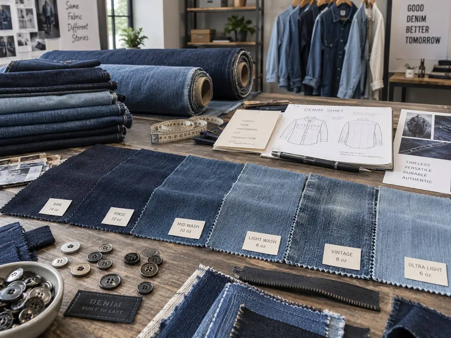 Denim fabric weight development for custom shirts