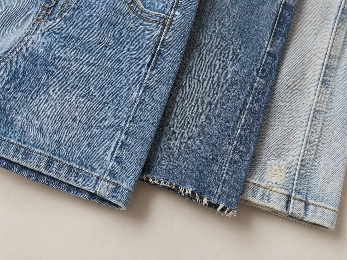 Hem and distressing detail for custom denim shorts